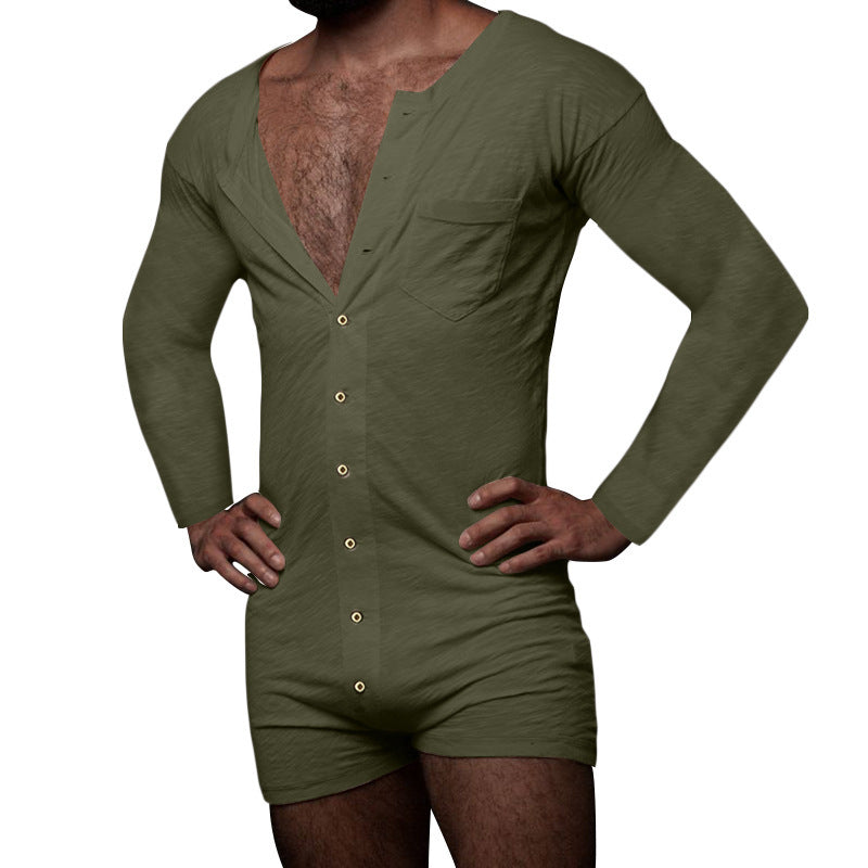 Men's Solid Color Bodysuit Sleepwear Pajamas