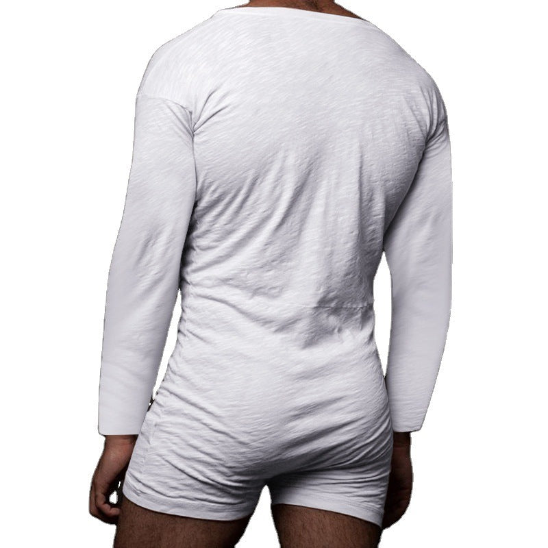 Men's Solid Color Bodysuit Sleepwear Pajamas