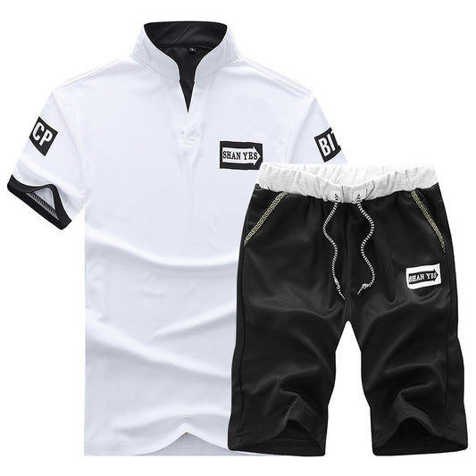 Men's Short-Sleeved V-Neck Casual Suit