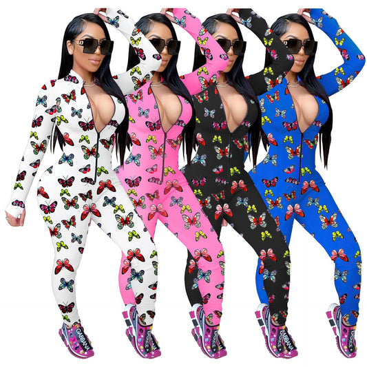 Zipper long sleeve sleepwear jumpsuit