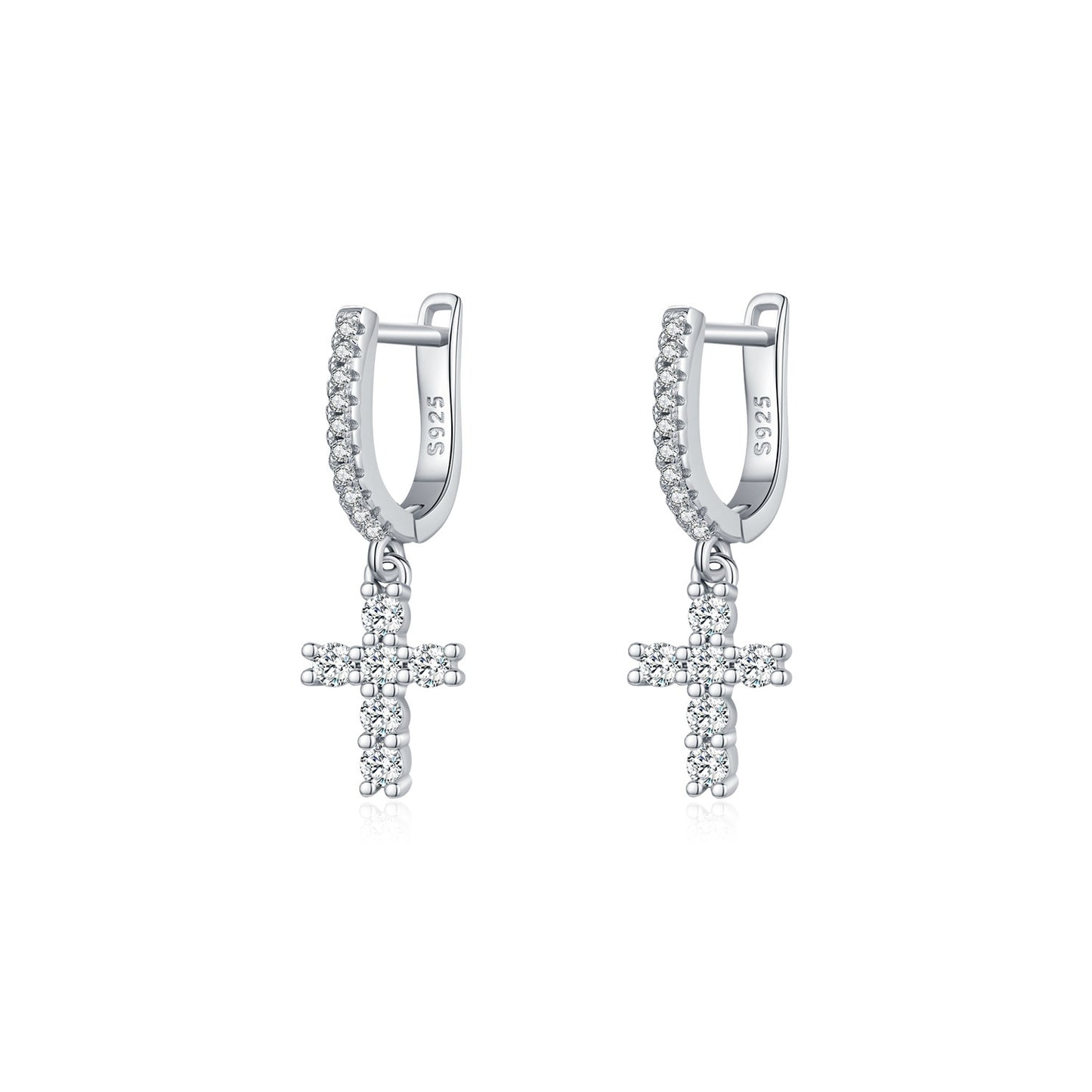 Moissanite Sterling Silver Cross Sterling Silver Eardrops