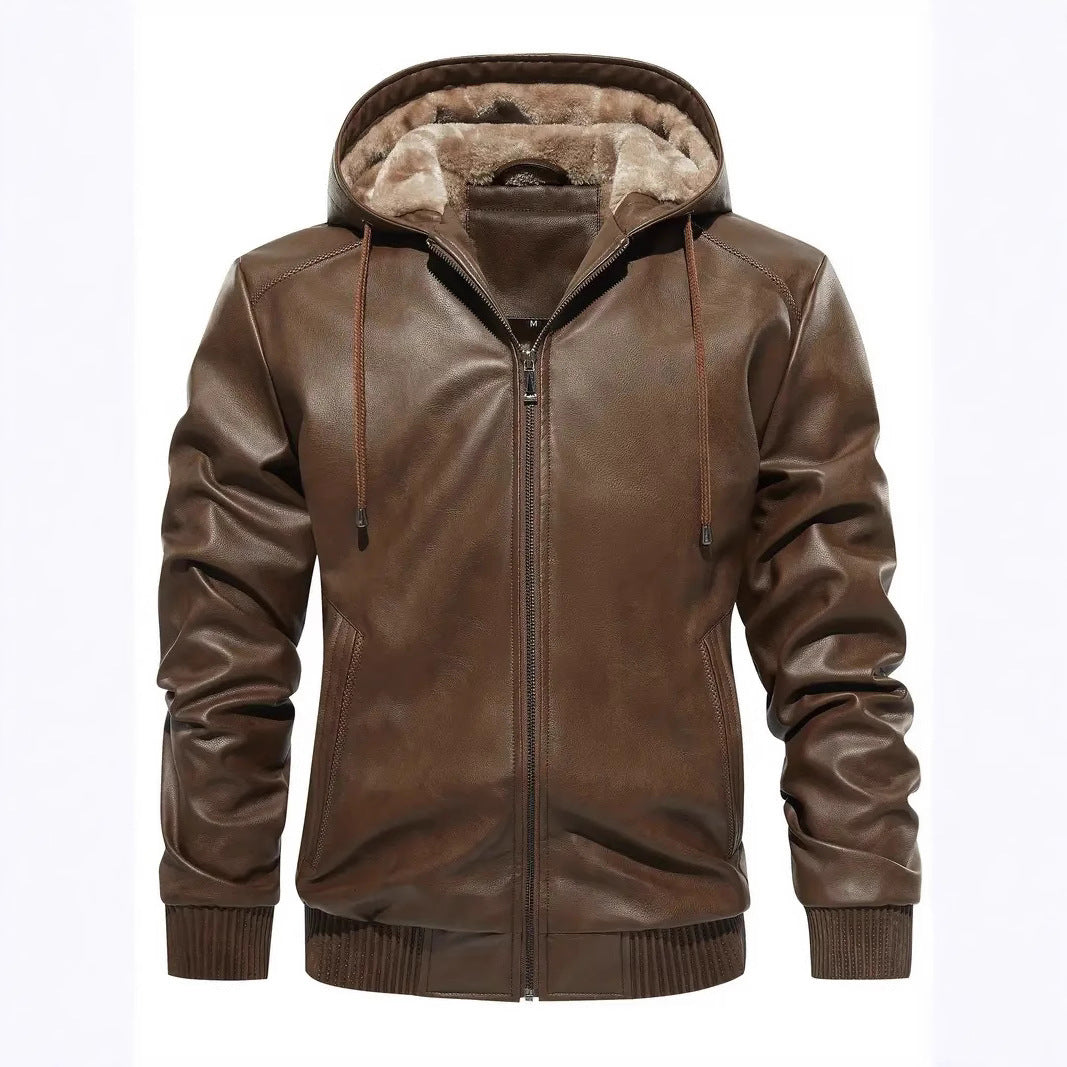 Men's CasualHooded Leather Coat