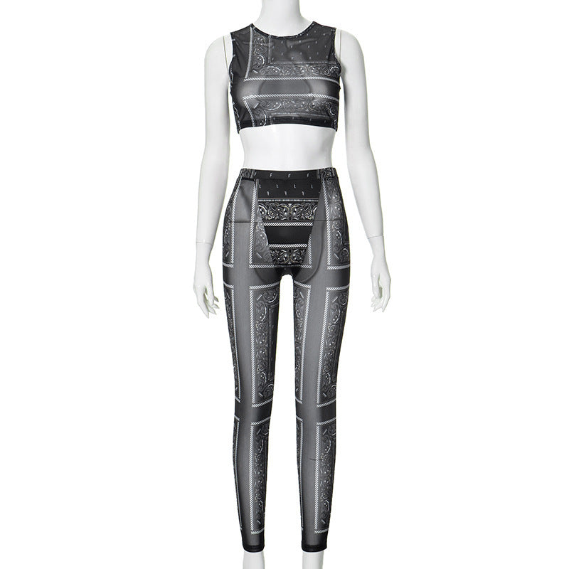 See-through Sleeveless Vest Hip Lift Leggings Suit