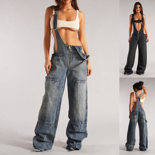 Y2K Baggy Denim Overalls – Trendy Streetwear Jumpsuit with Pockets