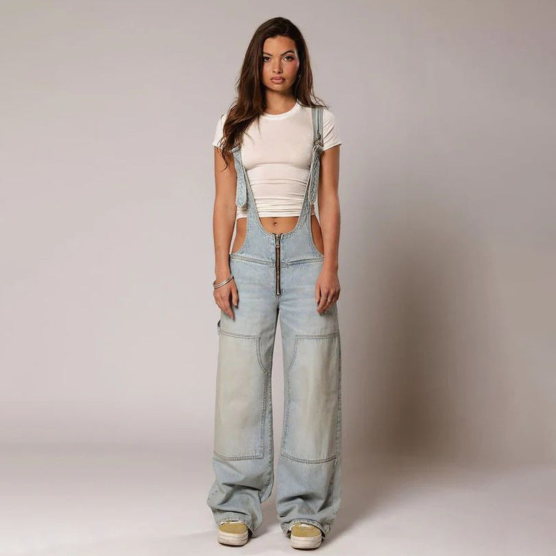 Y2K Baggy Denim Overalls – Trendy Streetwear Jumpsuit with Pockets