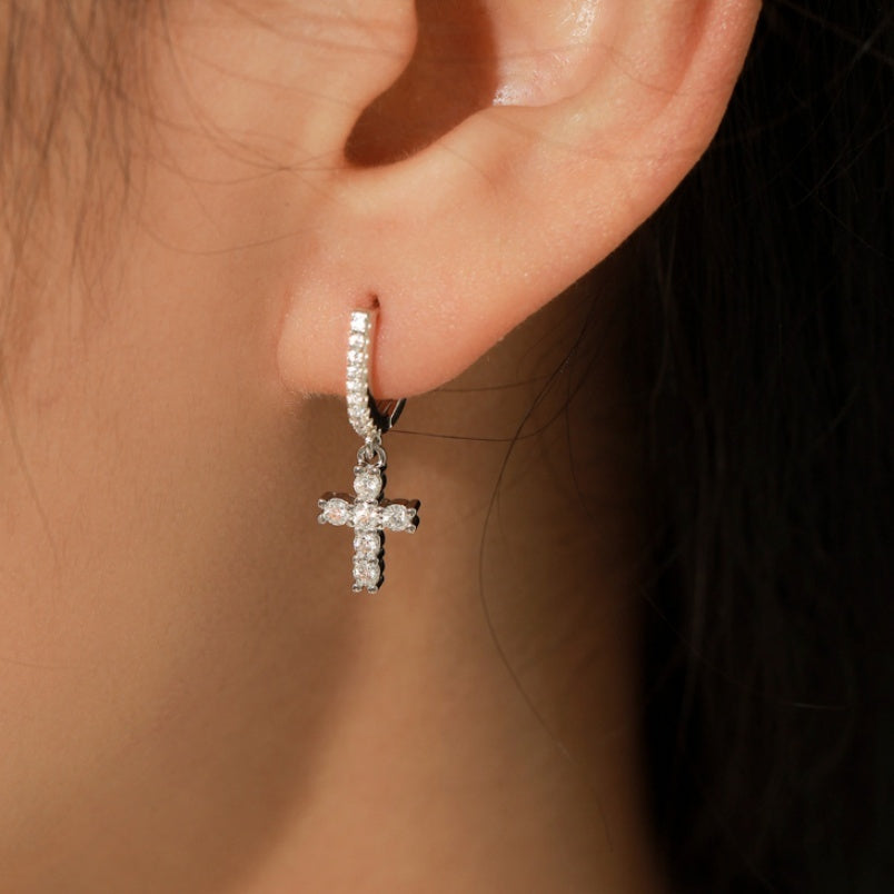 Moissanite Sterling Silver Cross Sterling Silver Eardrops