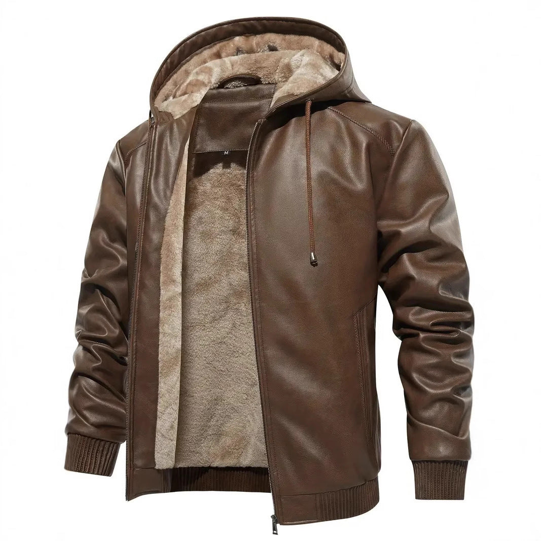 Men's CasualHooded Leather Coat