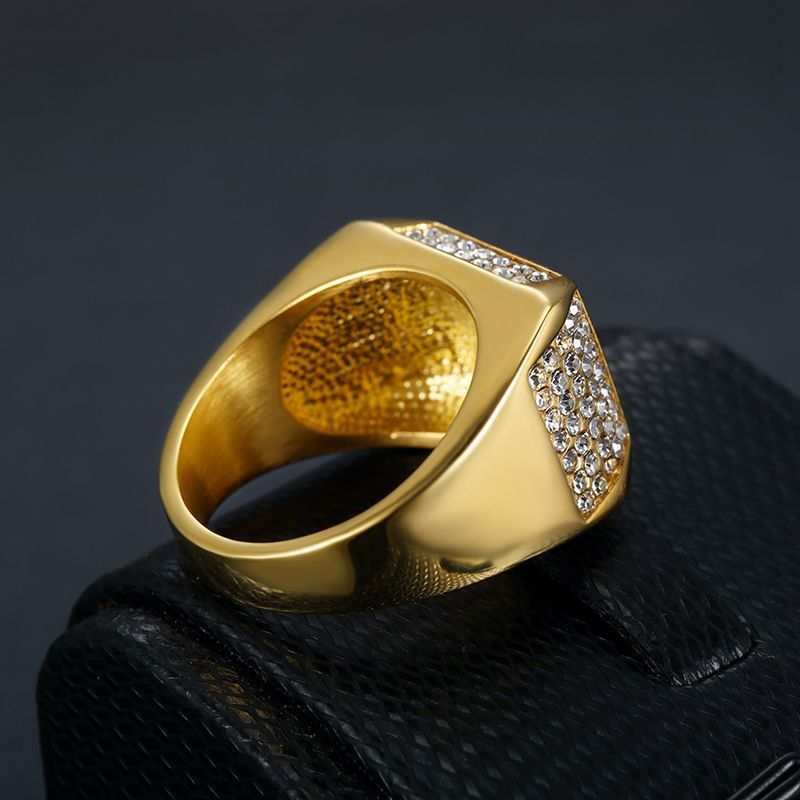 Titanium Steel Color-retaining Gold-plated Full Diamond Men's Ring