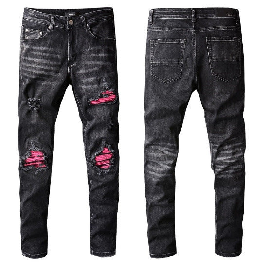 High Street Hole Patch Slim Fit Jeans