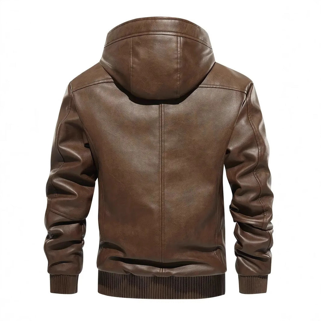 Men's CasualHooded Leather Coat