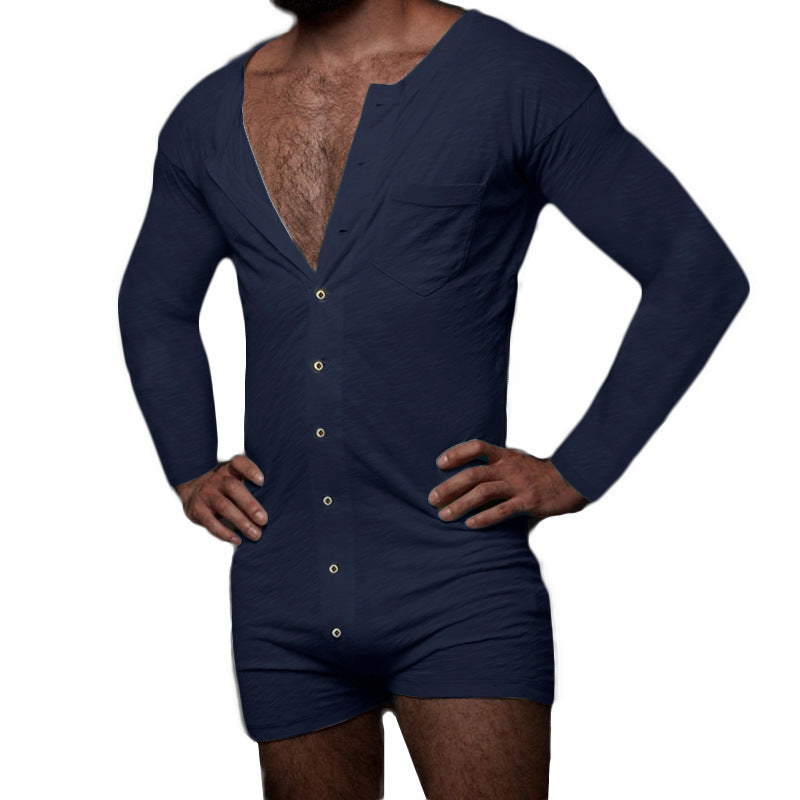 Men's Solid Color Bodysuit Sleepwear Pajamas