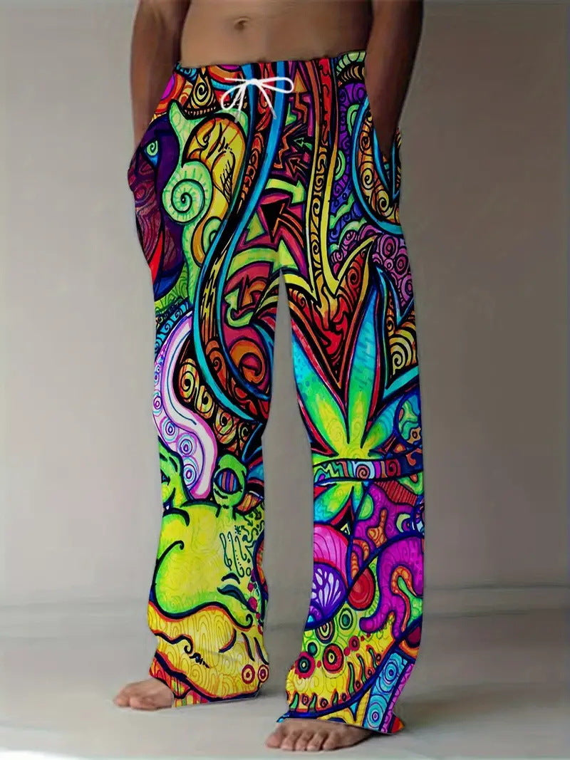 Digital Printing Casual Elastic Pants Men