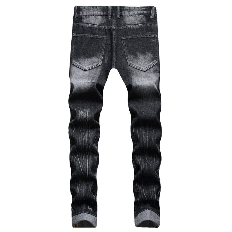 Men's Street Cool Decorative Ripped Straight Jeans