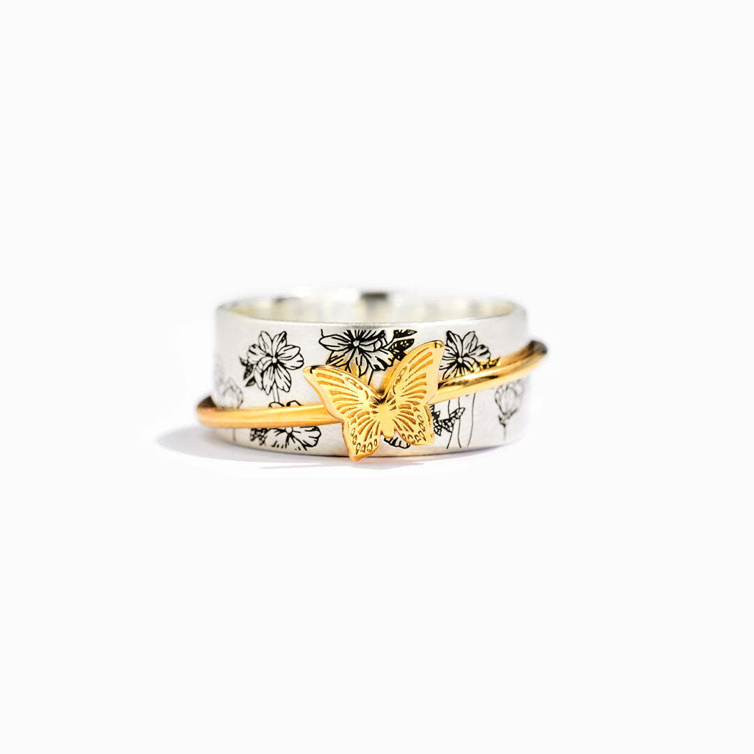 Two-tone Butterfly Rotatable Female Ring Decompression Anxiety