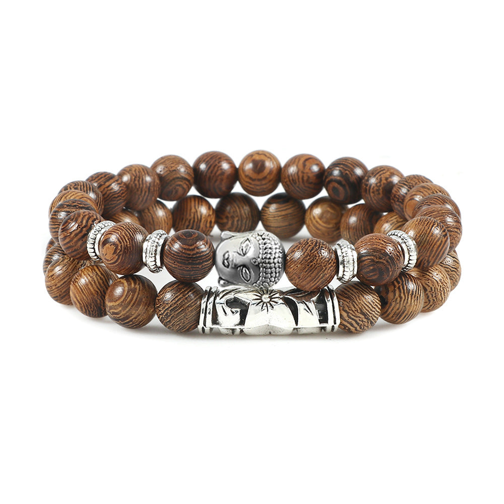 Wooden Bead Bracelet Buddha Head