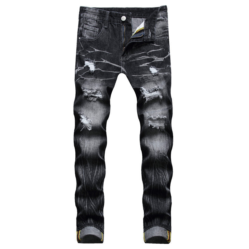 Men's Street Cool Decorative Ripped Straight Jeans