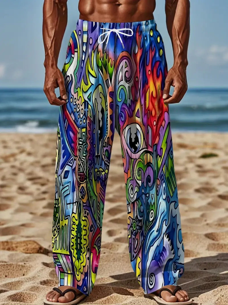 Digital Printing Casual Elastic Pants Men