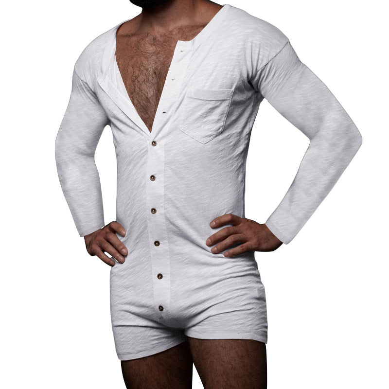 Men's Solid Color Bodysuit Sleepwear Pajamas