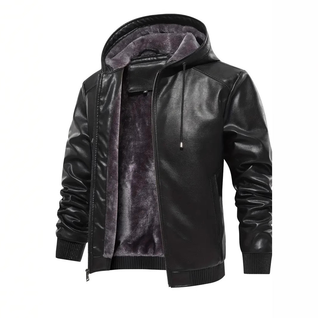 Men's CasualHooded Leather Coat