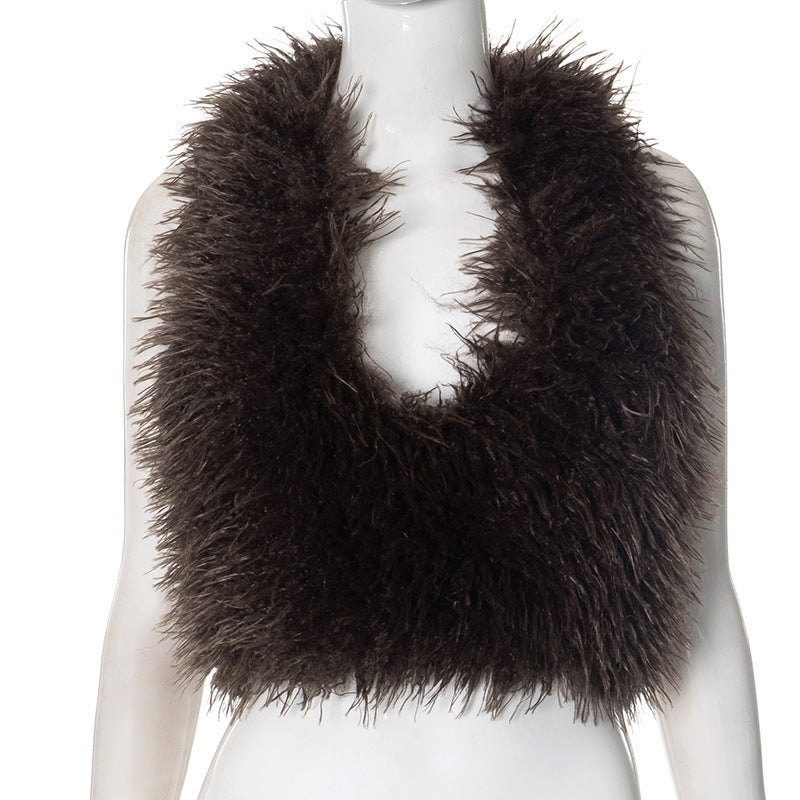 Fur Collar Vest Halter Top