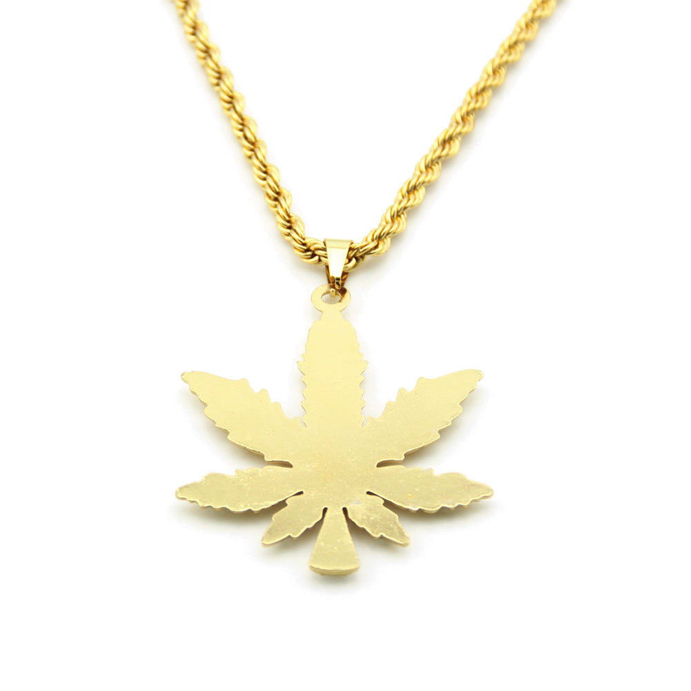 Jewelry Hip Hop Diamond Maple Leaf Pendant Necklace