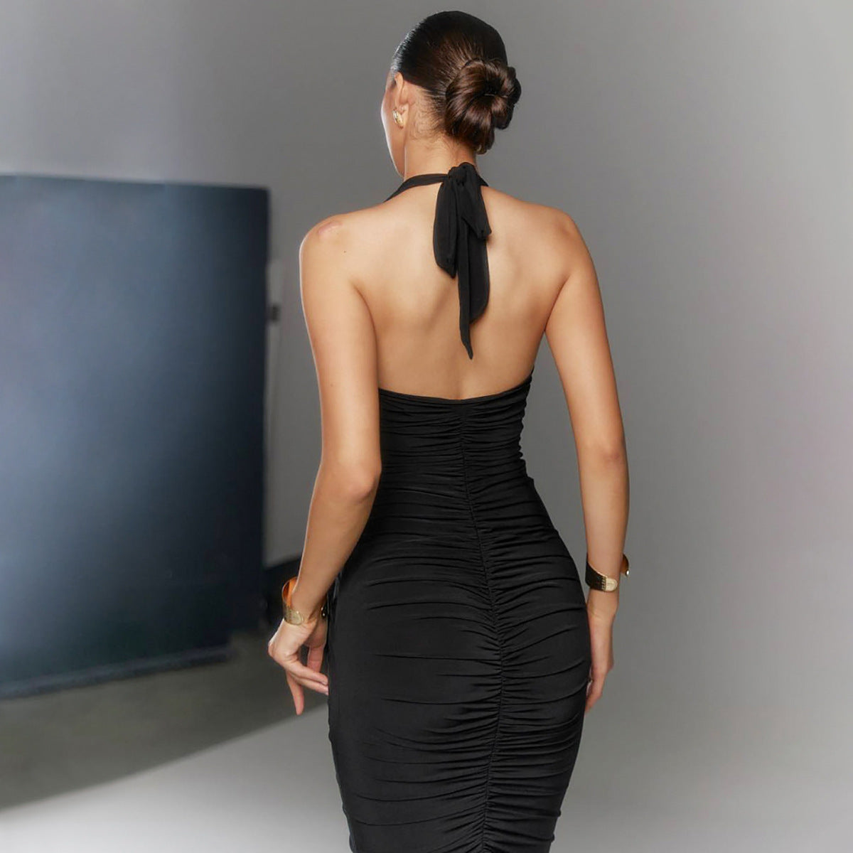 Women's V-neck Backless Lace-up Dress