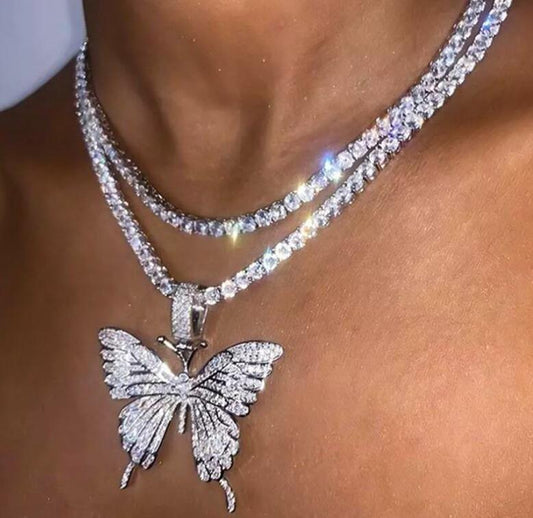 Rhinestone Butterfly Pendant Necklace