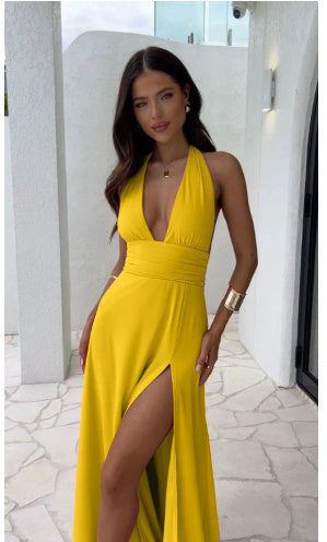 Sexy Halter neck V-neck Slit Dress