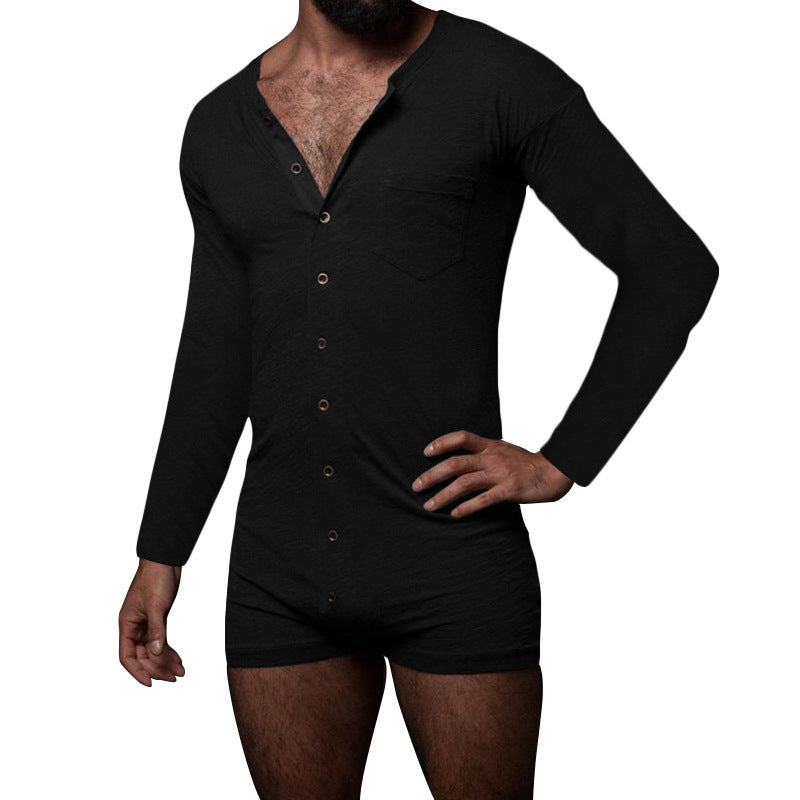 Men's Solid Color Bodysuit Sleepwear Pajamas